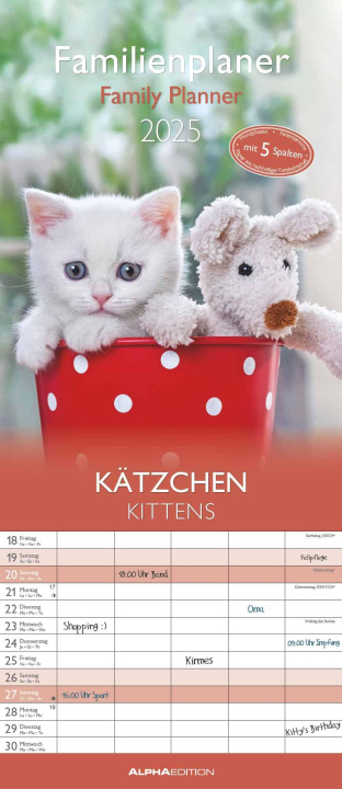 Kalendarz/Pamiętnik Kätzchen 2025 Familienplaner - Familienkalender - Wandkalender - 19,5x45 