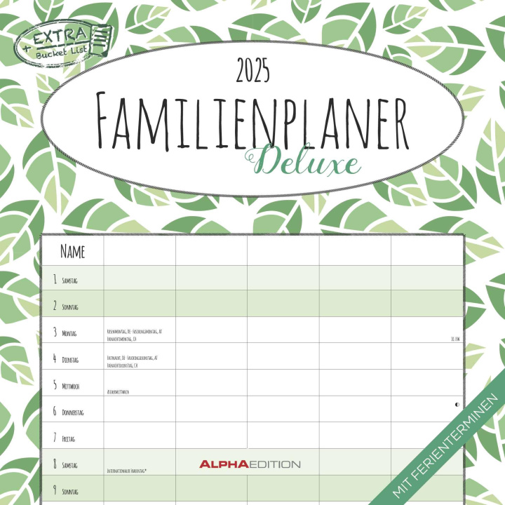 Calendar / Agendă Familienplaner Deluxe 2025 - Broschürenkalender 30x30 cm (30x60 geöffnet) - Kalender mit Platz für Notizen - 5 Spalten - Bildkalender - Wandkalender 