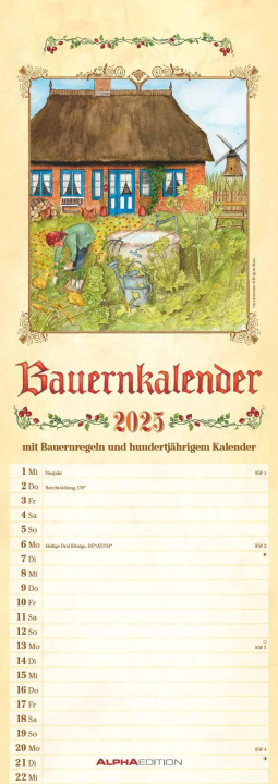 Kalendář/Diář Bauernkalender 2025 - Streifen-Kalender 15x42 cm - mit 100-jährigem Kalender und Bauernregeln - Wandplaner - Küchenkalender - Alpha Edition 