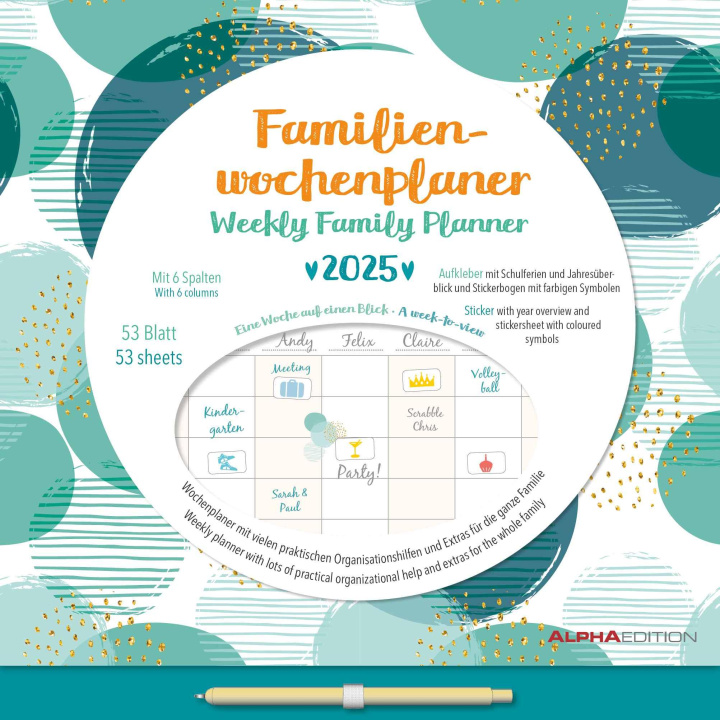 Kalendarz/Pamiętnik Familien Wochenkalender Dots 2025 - Familien-Timer - Termin-Planer - Kinder-Kalender - Familien-Kalender - 30,5x30,5 