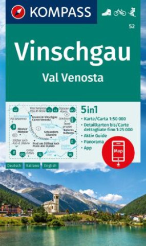 Tiskovina KOMPASS Wanderkarte 52 Vinschgau / Val Venosta 1:50.000 