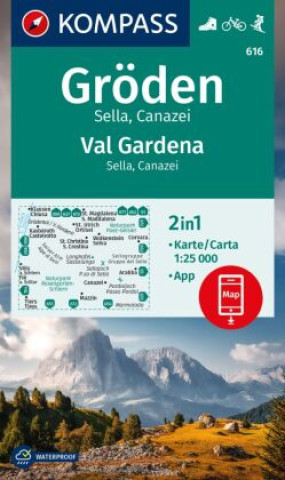 Prasa KOMPASS Wanderkarte 616 Gröden / Val Gardena, Sella, Canazei 1:25.000 