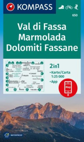 Prasa KOMPASS Wanderkarte 650 Val di Fassa, Marmolada, Dolomiti Fassane 1:25.000 