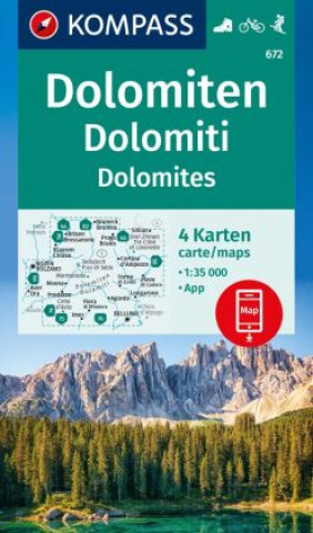Nyomtatványok KOMPASS Wanderkarten-Set 672 Dolomiten, Dolomiti, Dolomites (4 Karten) 1:35.000 