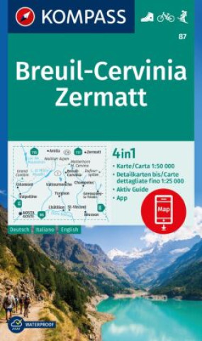 Nyomtatványok KOMPASS Wanderkarte 87 Breuil-Cervinia, Zermatt 1:50.000 