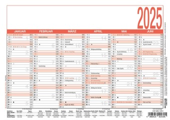 Kalendář/Diář Arbeitstagekalender 2025 - A5 (21 x 14,8 cm) - 6 Monate auf 1 Seite - Tafelkalender - Plakatkalender - Jahresplaner - 904-0000 ZETTLER Kalender