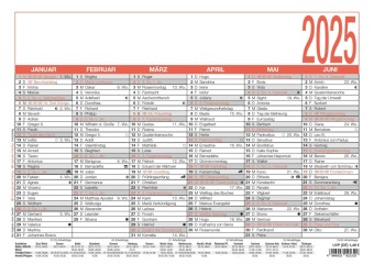 Kalender/Terminbuch Namenstagekalender 2025 - A4 (29,7 x 21 cm) - 6 Monate auf 1 Seite - Tafelkalender - Plakatkalender - Jahresplaner - 905-0000 ZETTLER Kalender