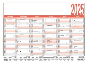 Calendar/Diary Arbeitstagekalender 2025 - A4 (29,7 x 21 cm) - 6 Monate auf 1 Seite - Tafelkalender - Plakatkalender - Jahresplaner - 907-0000 ZETTLER Kalender