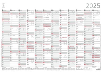 Calendar / Agendă Jahresübersicht A2 12 Monate 1 Stk. plano 2025 - 59,4x42 cm - gerollt - mit Arbeitstage- und Wochenzählung - Posterkalender - Jahresplaner - 938-6111 ZETTLER Kalender
