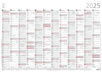 Kalendarz/Pamiętnik Jahresübersicht A2 12 Monate 1 Stk. plano 2025 - 59,4x42 cm - gerollt - mit Arbeitstage- und Wochenzählung - Posterkalender - Jahresplaner - 938-6111 ZETTLER Kalender