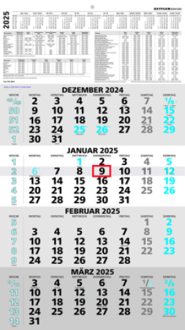 Calendar / Agendă 4-Monatskalender blau 2025 - 33x45 - mit Kopftafel - Datumsschieber -    959-0015-1 ZETTLER Kalender