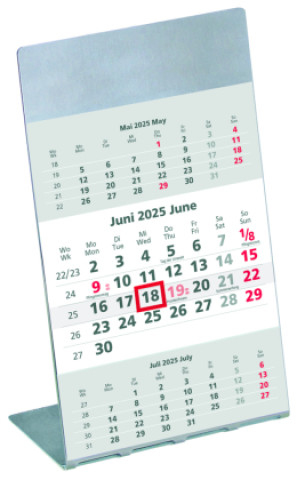 Naptár/Határidőnapló 3-Monatskalender 2025 10,5x14,5cm mit Edelstahlaufsteller und Magnestreifen - Datumsweiser - 980-6100-1 ZETTLER Kalender