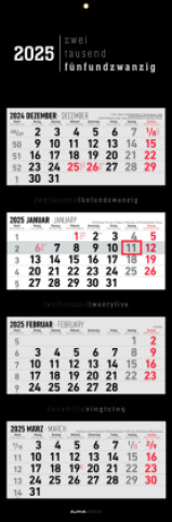Kalendář/Diář 4-Monatskalender Black 2025 - Büro-Kalender 33x20 cm (geschlossen), 33x100 (geöffnet) - faltbar - mit Datumsschieber - Alpha Edition ALPHA EDITION