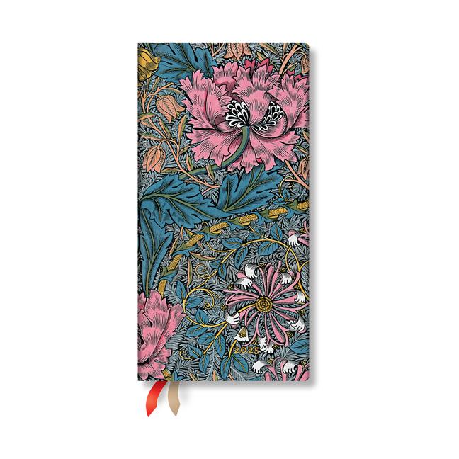 Calendar / Agendă Paperblanks 2025 Morris Pink Honeysuckle William Morris 12-Month Slim Horizontal Weekly Elastic Band 160 Pg 100 GSM 