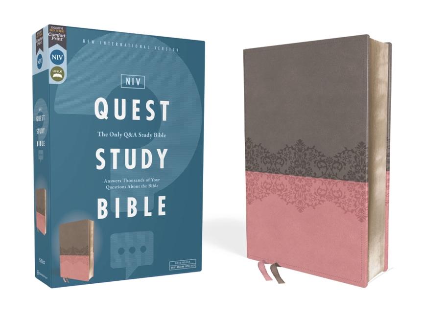 Book Niv, Quest Study Bible, Leathersoft, Gray/Pink, Comfort Print Christianity Today Intl