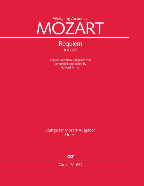 Carte Mozart: Requiem KV 626 (Klavierauszug) Arman Howard