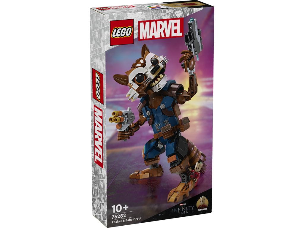 Carte LEGO Super Heroes. Figurka Rocketa do zbudowania 76282 