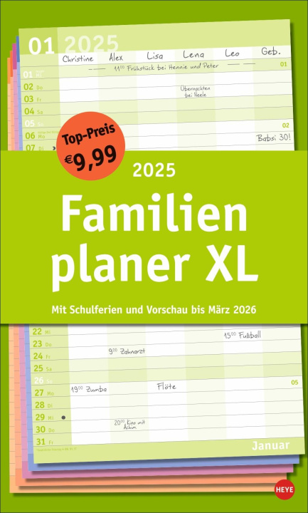 Naptár/Határidőnapló Basic Familienplaner XL 2025 