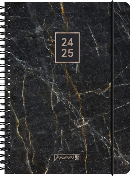 Carte Schülerkalender 2024/2025 "Black Marble", 2 Seiten = 1 Woche, A5, 208 Seiten, schwarz 