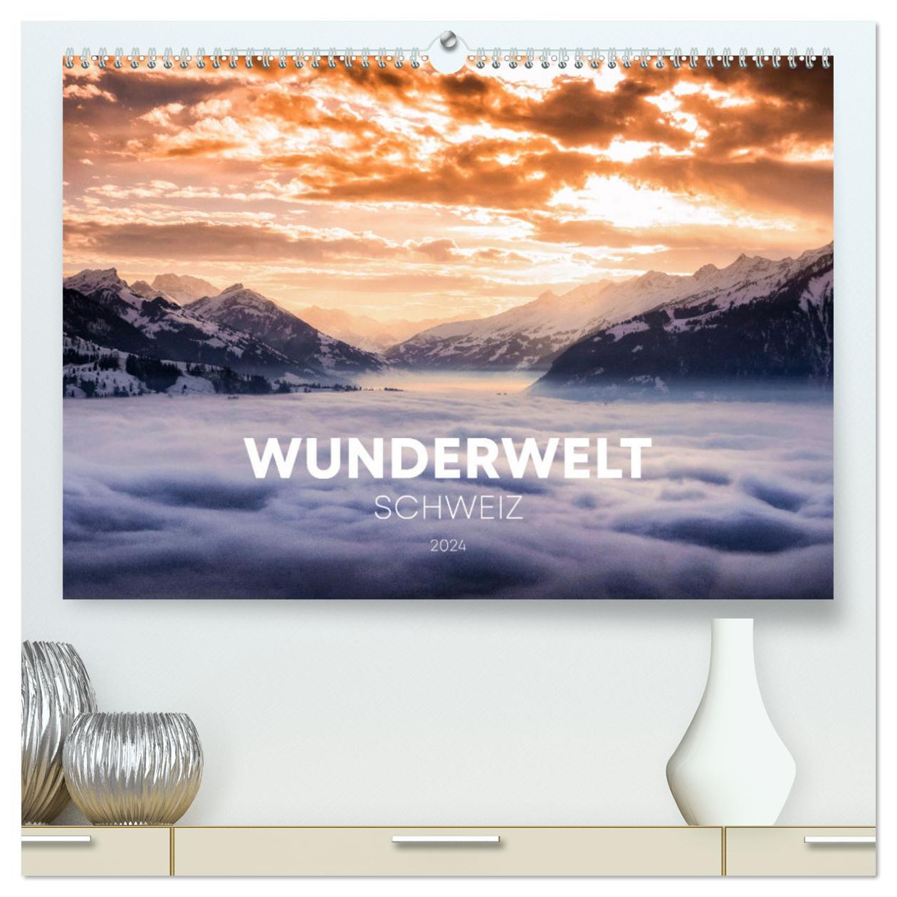 Calendar / Agendă Wunderwelt Schweiz (hochwertiger Premium Wandkalender 2024 DIN A2 quer), Kunstdruck in Hochglanz 
