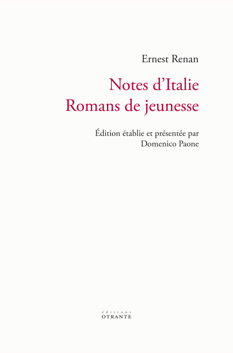 Book Notes d'Italie, Romans de jeunesse Renan