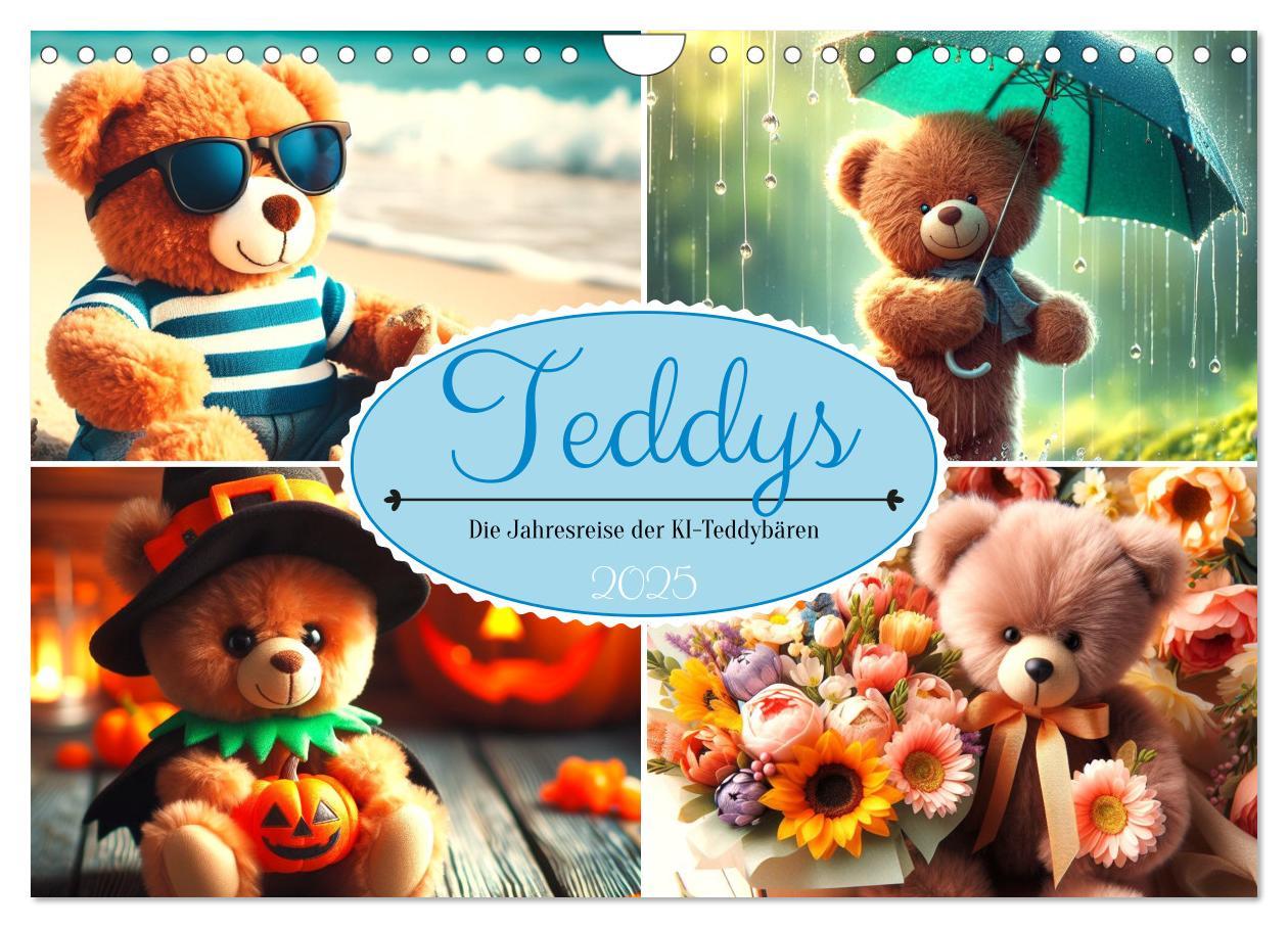 Kalendář/Diář Teddys - Die Jahresreise der KI-Teddybären (Wandkalender 2025 DIN A4 quer), CALVENDO Monatskalender Calvendo
