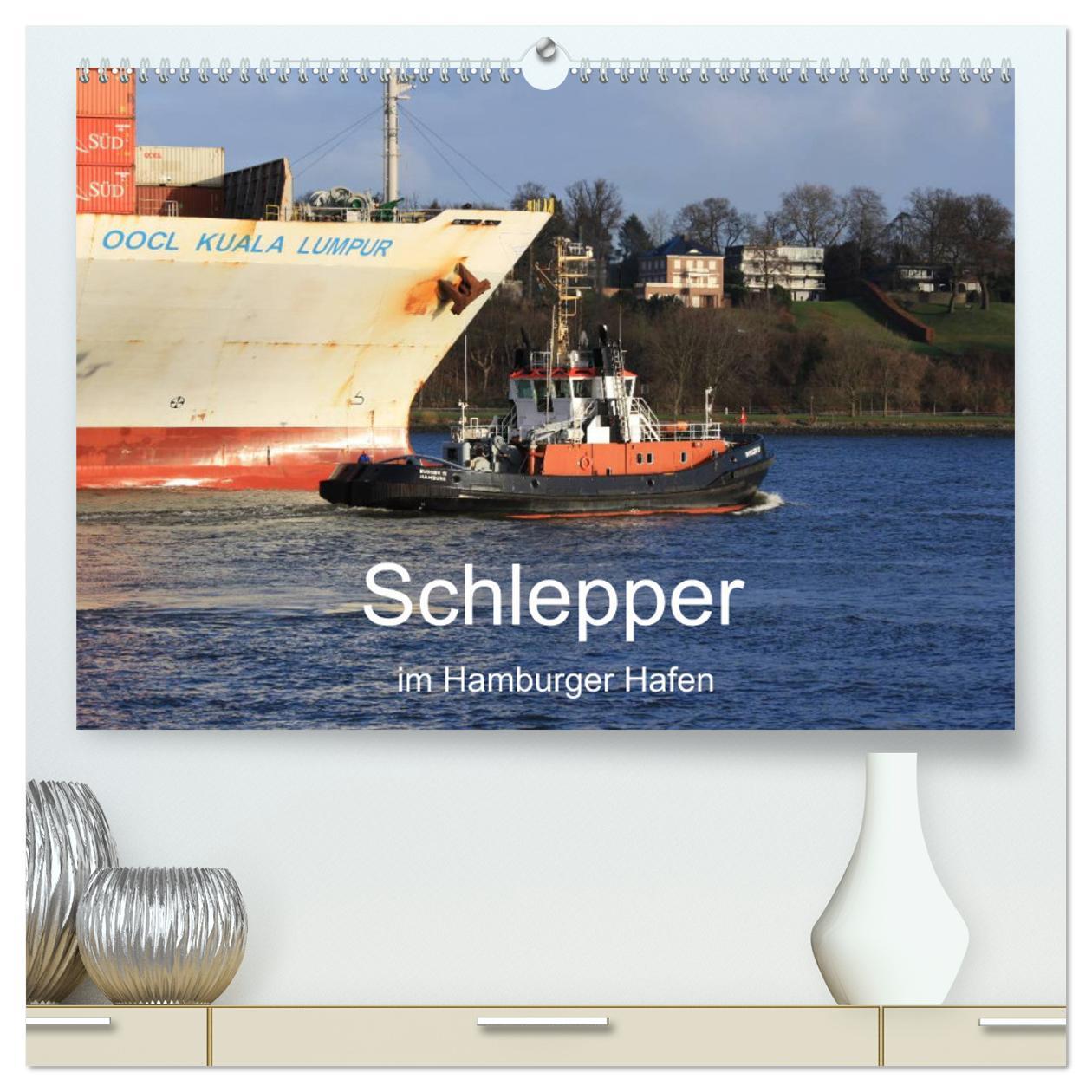 Naptár/Határidőnapló Schlepper im Hamburger Hafen (hochwertiger Premium Wandkalender 2025 DIN A2 quer), Kunstdruck in Hochglanz Calvendo