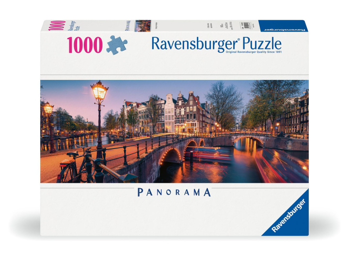 Game/Toy Ravensburger Puzzle 12000446 - Abend in Amsterdam - 1000 Teile Puzzle für Erwachsene und Kinder ab 14 Jahren, Puzzle von Amsterdam im Panorama-Format 