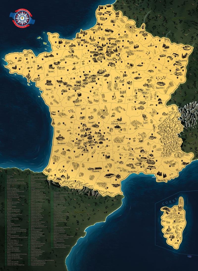 Kniha Stírací mapa Francie Deluxe - zlatá 