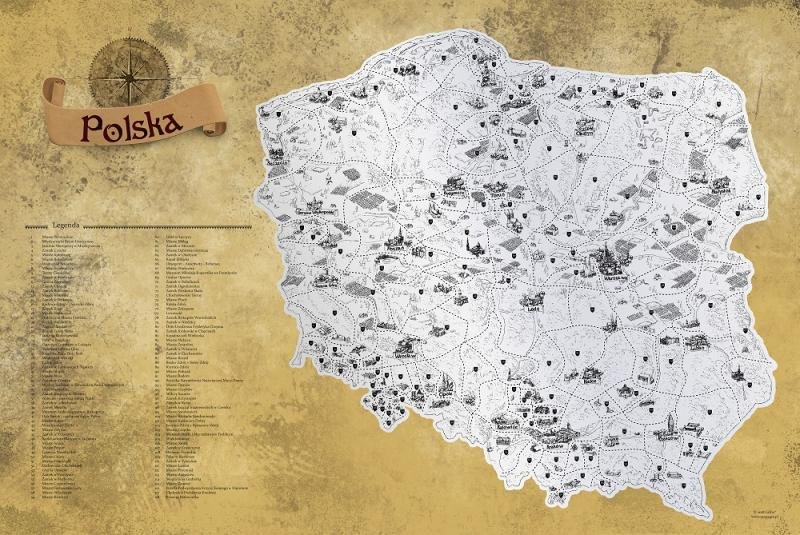 Kniha Stírací mapa Polska Deluxe - stříbrná 