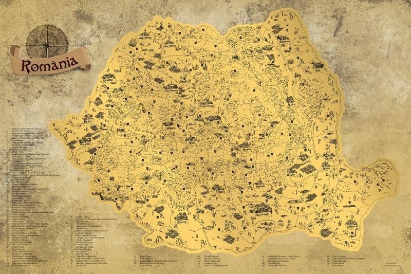 Kniha Stírací mapa Rumunska Deluxe - zlatá 