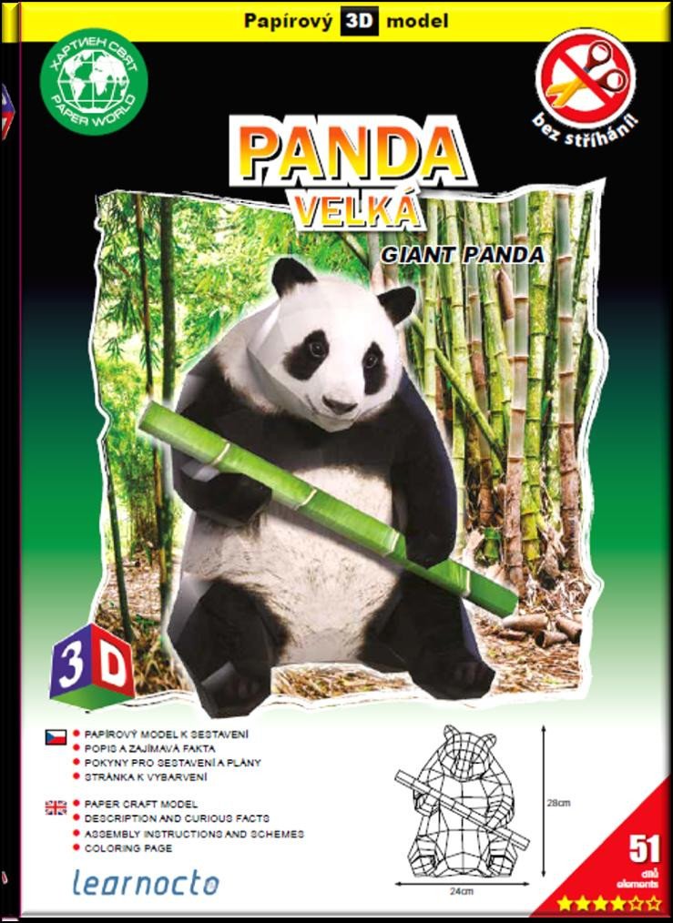 Papírenské zboží Panda velká – Papírový 3D model/51 dílků 