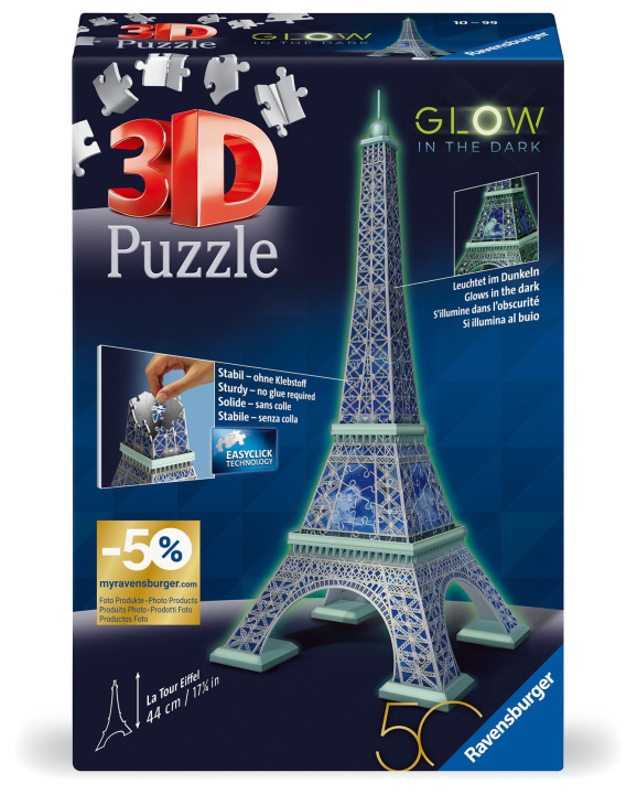 Gra/Zabawka Ravensburger 3D Puzzle 11591 - Eiffelturm Glow-In-The-Dark Edition - Das Wahrzeichen aus Paris, nachleuchtend, als Geschenk oder zum selber Puzzeln in 