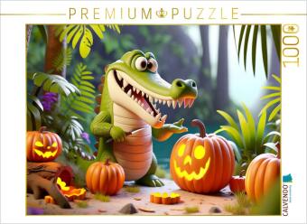 Spel/speelgoed CALVENDO Puzzle Halloween im Dschungel: Krokodils-Kürbisschnitzerei | 1000 Teile Lege-Größe 64x48cm Foto-Puzzle für glückliche Stunden Calvendo