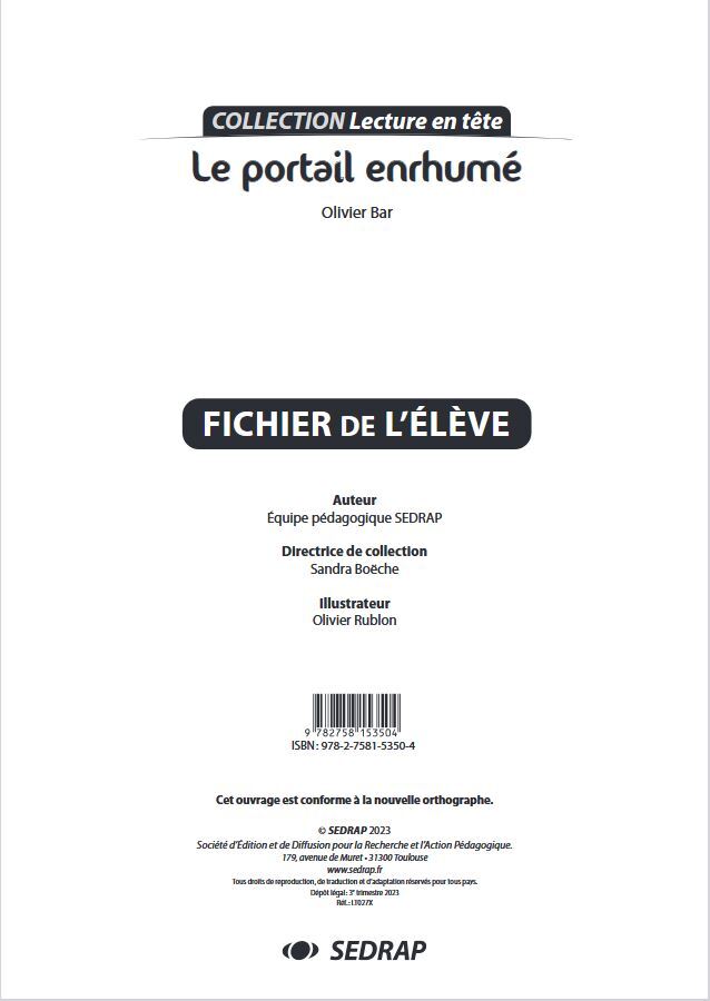 Boek Le portail enrhumé - FICHIER Bar