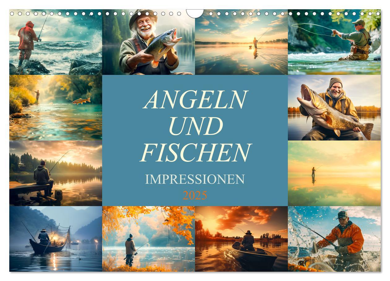 Календар/тефтер Angeln und Fischen Impressionen (Wandkalender 2025 DIN A3 quer), CALVENDO Monatskalender 