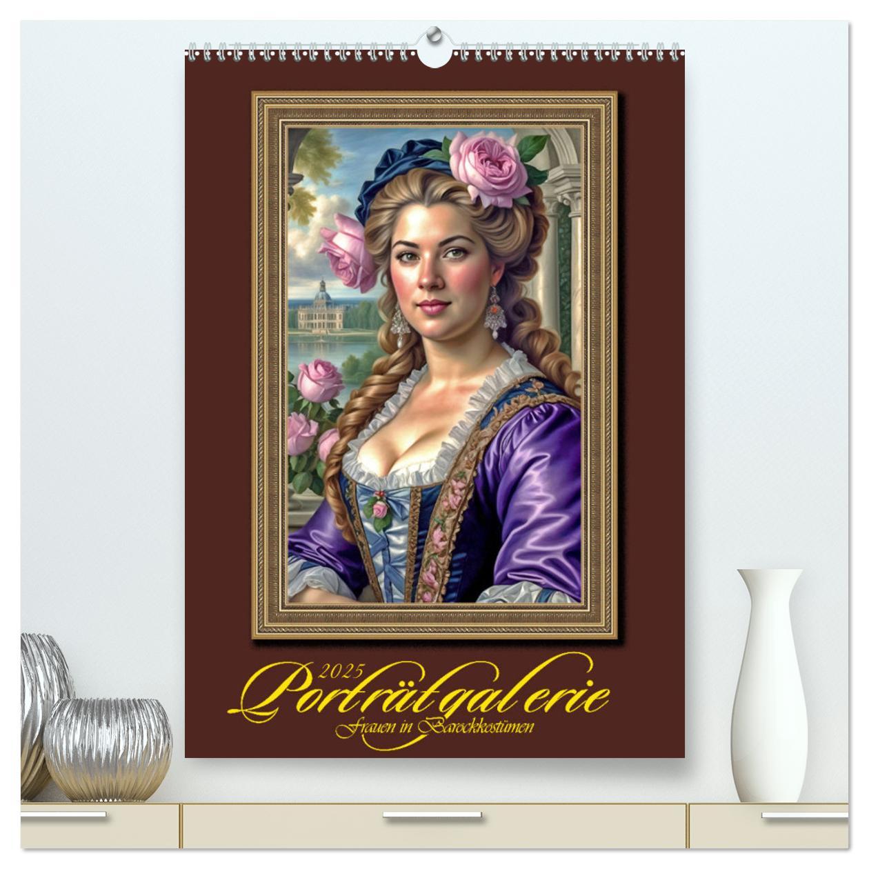 Календар/тефтер Porträtgalerie, Frauen in Barockkostümen (hochwertiger Premium Wandkalender 2025 DIN A2 hoch), Kunstdruck in Hochglanz 