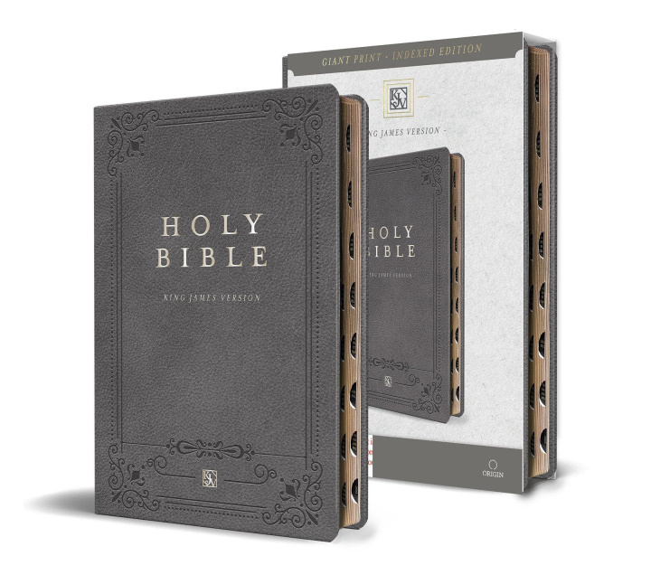 Book KJV Holy Bible, Giant Print Thinline Large Format, Gray Premium Imitation Leathe R with Ribbon Marker, Red Letter, and Thumb Index 