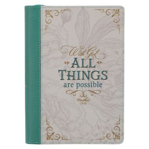 Книга Journal Classic Zip Teal/White Floral Printed With God All Things Matt. 19:26 