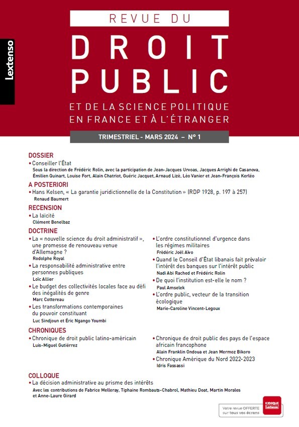 Carte Revue du droit public et de la science politique en France et à l'étranger N°1-2024 