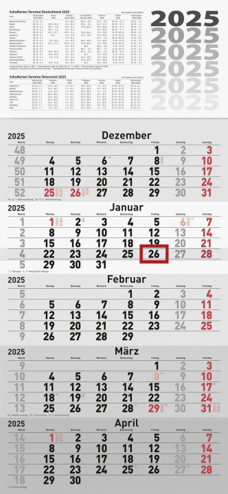 Kalendář/Diář rido/idé 7033520005 5-Monatskalender (2025)| 1 Blatt = 5 Monate| 300 × 495 mm| 12 Blatt 