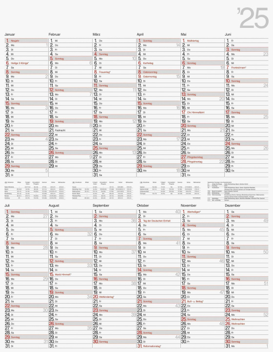 Kalendarz/Pamiętnik rido/idé 7033665005 Plakatkalender Modell Vertikal (2025)| 1 Seite = 12 Monate 