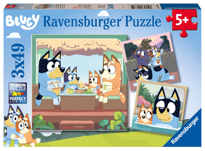 Játék Ravensburger Kinderpuzzle 05685 - Blueys Abenteuer - 3x49 Teile Bluey Puzzle für Kinder ab 5 Jahren 