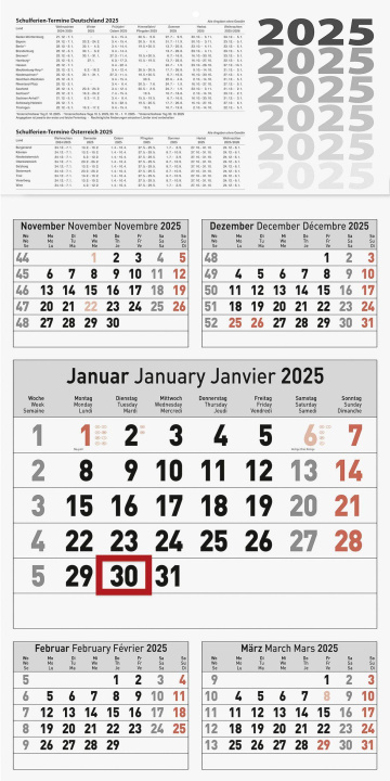 Kalender/Terminbuch Brunnen 1070281005 5-Monatskalender (2025)| 1 Blatt = 5 Monate| 300 × 450 mm 