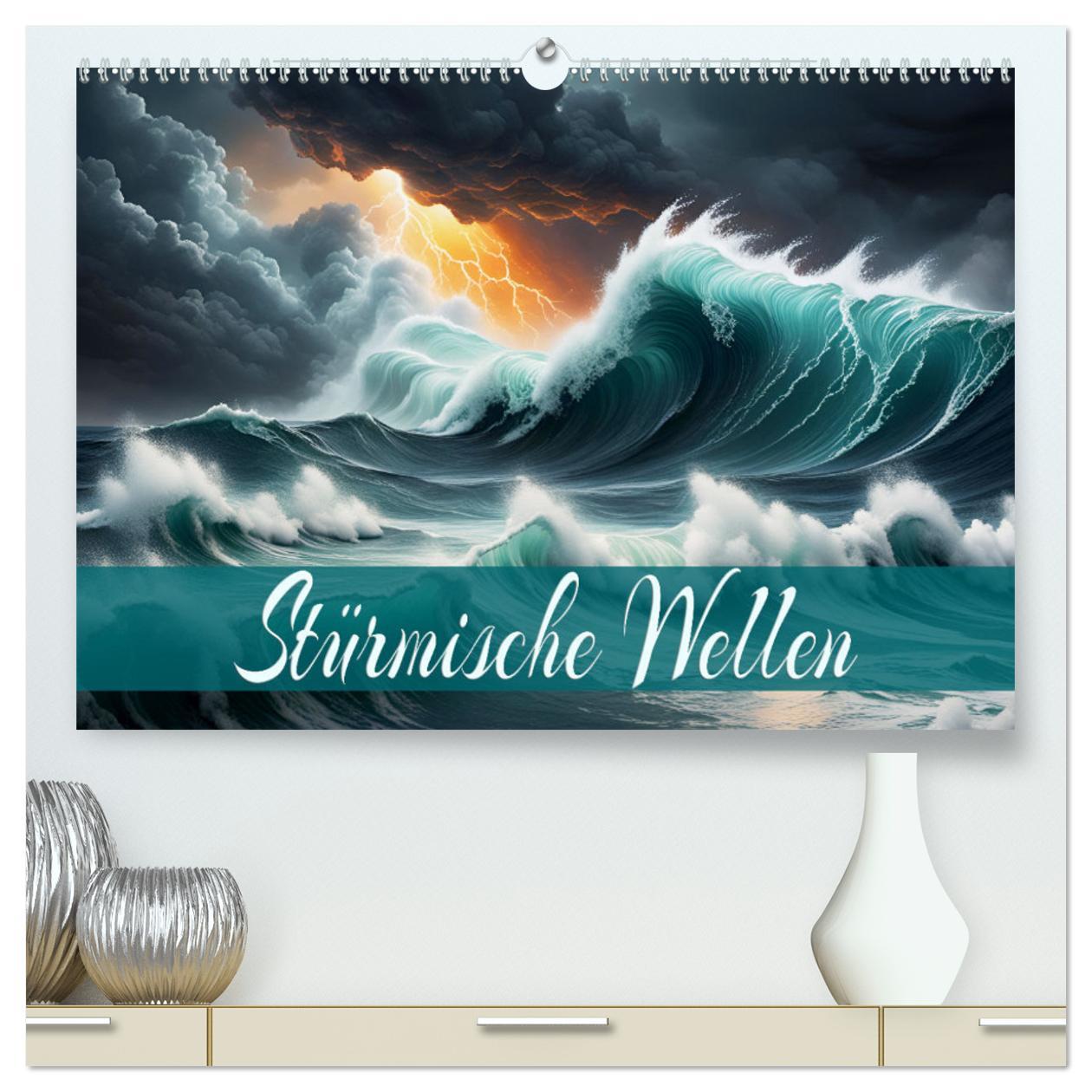 Calendar / Agendă Stürmische Wellen (hochwertiger Premium Wandkalender 2025 DIN A2 quer), Kunstdruck in Hochglanz 