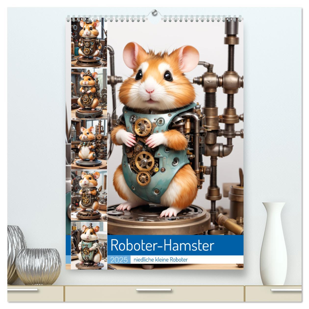 Calendar / Agendă Roboter-Hamster - niedliche kleine Roboter (hochwertiger Premium Wandkalender 2025 DIN A2 hoch), Kunstdruck in Hochglanz 