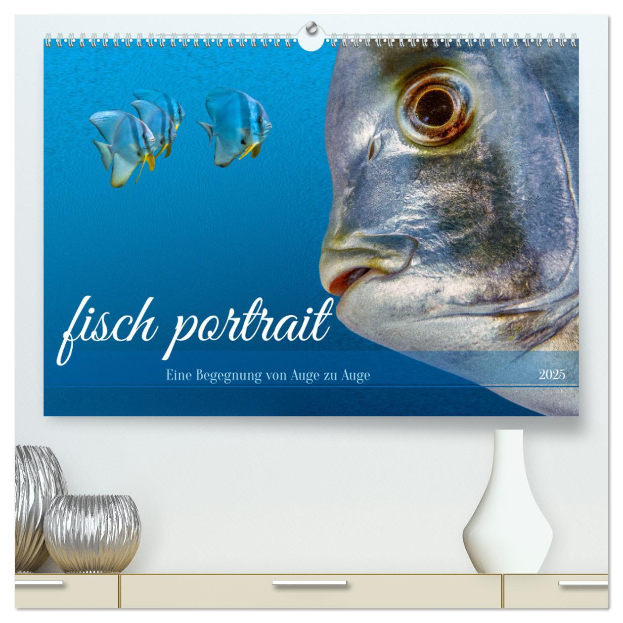 Kalendarz/Pamiętnik fisch portrait (hochwertiger Premium Wandkalender 2025 DIN A2 quer), Kunstdruck in Hochglanz 