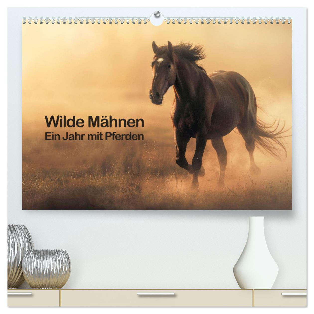 Naptár/Határidőnapló Wilde Mähnen: Ein Jahr mit Pferden (hochwertiger Premium Wandkalender 2025 DIN A2 quer), Kunstdruck in Hochglanz 