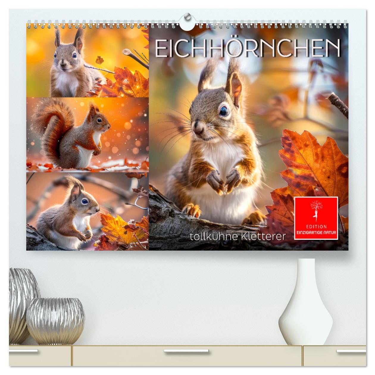 Calendar / Agendă Eichhörnchen - tollkühne Kletterer (hochwertiger Premium Wandkalender 2025 DIN A2 quer), Kunstdruck in Hochglanz 