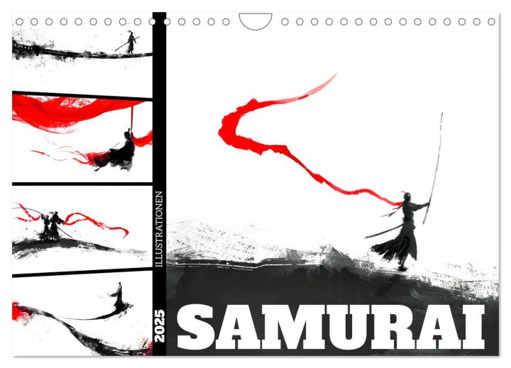 Kalendář/Diář Samurai Illustrationen (Wandkalender 2025 DIN A4 quer), CALVENDO Monatskalender 